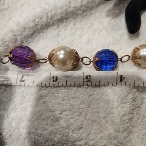 Vintage Multi Color acrylic Bead Faux Pearl Necklace and Red Clip On Pendant lot